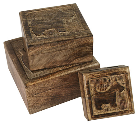 Wooden Set Of 3 Scottie Boxes